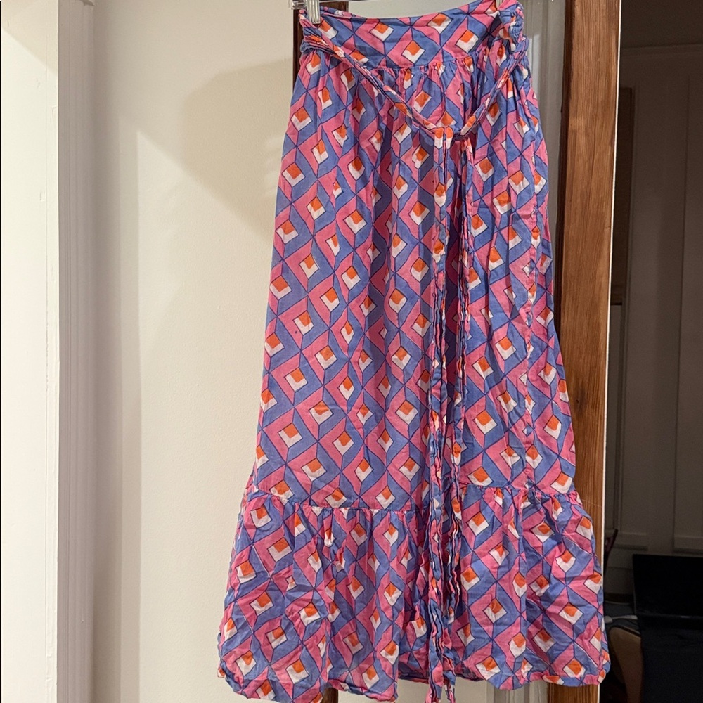 Oliphant Geometric Ruffled Pink/Blue/Orange Maxi Skirt size XS
